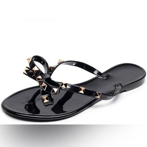 Studded Bow Jelly Flip Flops